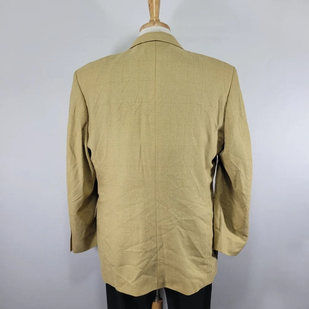 Jones New‎ York Men's Sport Coat Blazer Three Button Beige Plaid Silk Wool 44R
